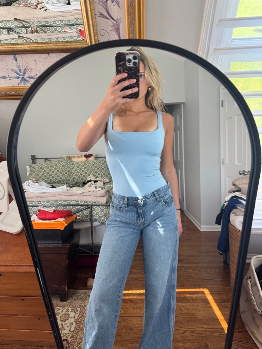 Square Neck Light Blue Camisole Tank - Women's